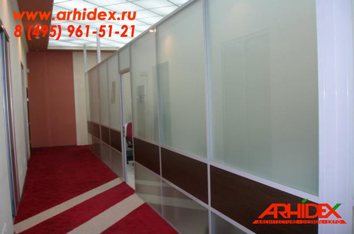 Стационарная офисная каркасная комбинированная перегородка ЛДСП стекло Архидекс